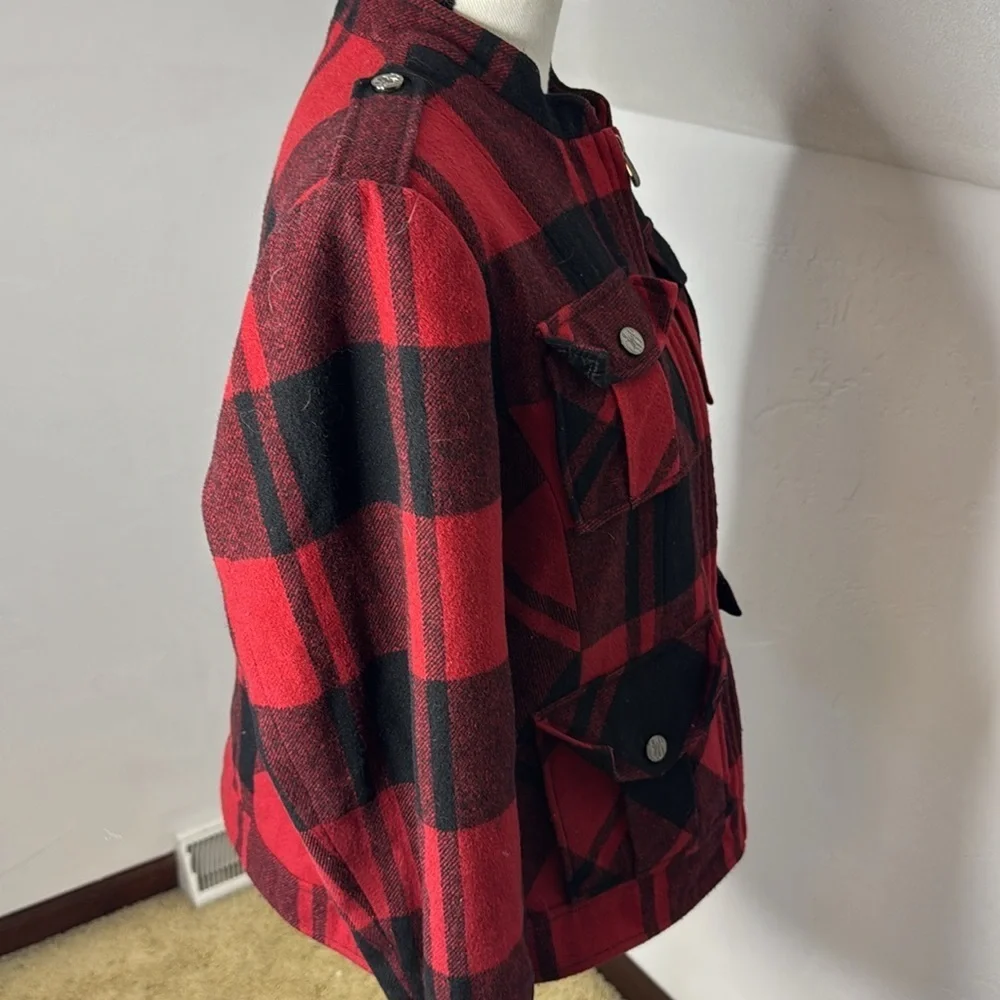 Sean John Black Red Buffalo Plaid  Wool Jacket size 1X